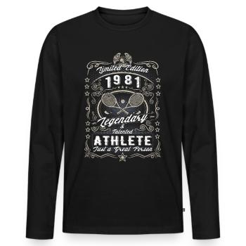 Vintage 1981 Tennis Anniversaire Cadeau Hobby - T-shirt manches longues Premium bio Homme - noir - Devant - Nico (187cm)