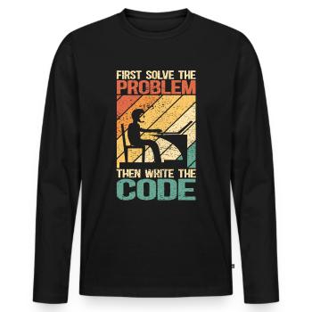 Développeur logiciel Programmeur Programmation - T-shirt manches longues Premium bio Homme - noir - Devant - Nico (187cm)