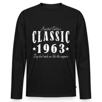 T-shirt rétro 1963 63 millésime 1963 - T-shirt manches longues Premium bio Homme - noir - Devant - Nico (187cm)