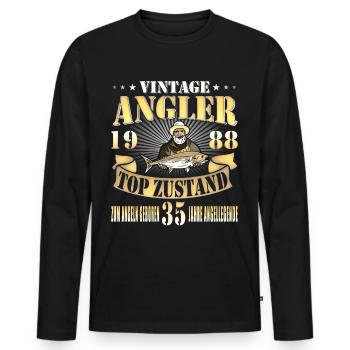 35. Geburtstag Angler Angeln Vintage 1988 - Männer Premium Bio Langarmshirt - Schwarz - Vorne - Nico (187cm)