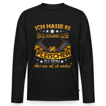 Fleisch Sprüche Fleischer Fleischesser Spruch - Männer Premium Bio Langarmshirt - Schwarz - Vorne - Nico (187cm)