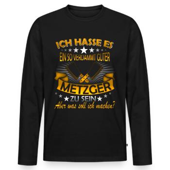 Metzger Spruch - Männer Premium Bio Langarmshirt - Schwarz - Vorne - Nico (187cm)