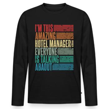 Directeur d’hôtel Directeur d’hôtel Cadeau Rétro - T-shirt manches longues Premium bio Homme - noir - Devant - Nico (187cm)