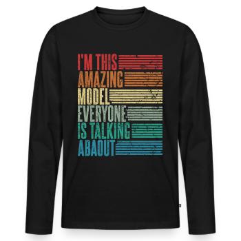 Vintage Mannequin Modèle Cadeau Rétro - T-shirt manches longues Premium bio Homme - noir - Devant - Nico (187cm)