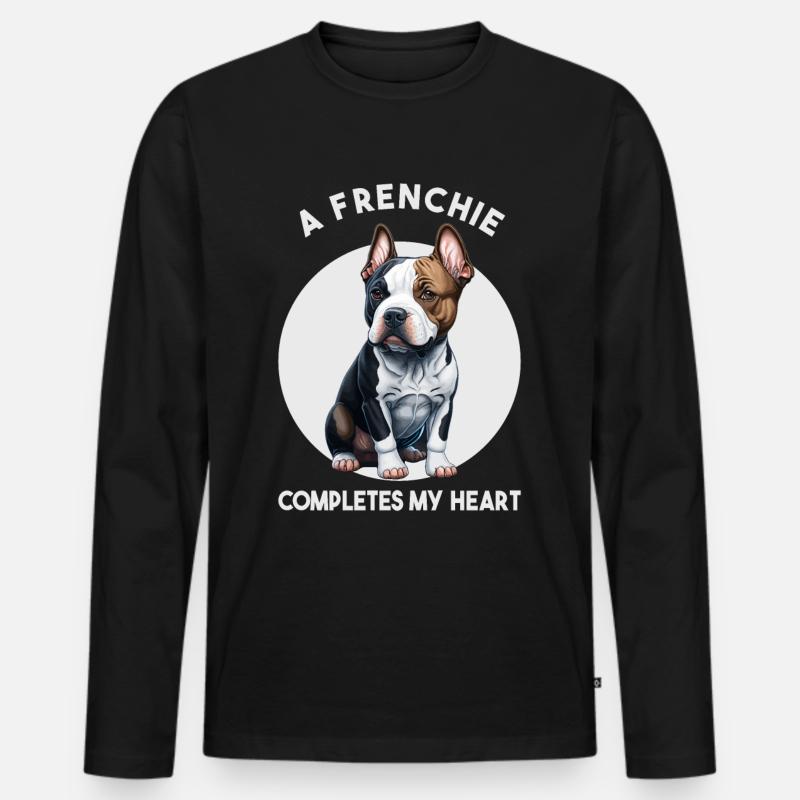 A Frenchie completes my heart - Männer Premium Bio Langarmshirt - Schwarz