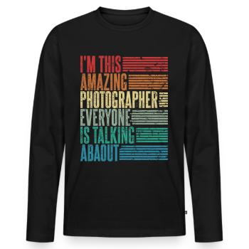 Photographe Vintage Photographe Cadeau Rétro - T-shirt manches longues Premium bio Homme - noir - Devant - Nico (187cm)