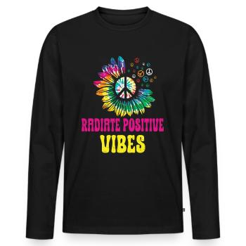 Hippie Peace Sign Peace Flowers Flower Child - Men's Premium Organic Long Sleeve Shirt - black - Front - Nico (187cm)