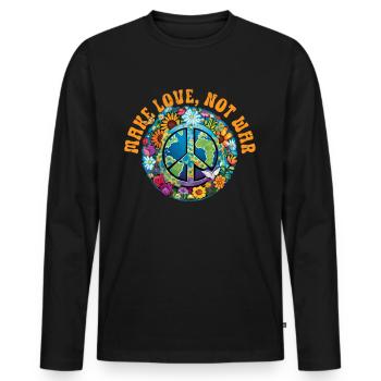 Hippie Peace Sign Peace Flowers Flower Child - T-shirt manches longues Premium bio Homme - noir - Devant - Nico (187cm)
