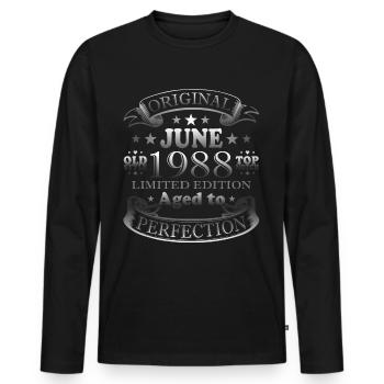 June 1988, 35th Anniversary Men Women - Men's Premium Organic Long Sleeve Shirt - black - Front - Nico (187cm)
