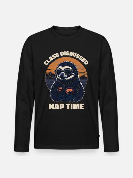 Sloth Retro Teacher Class Dismissed Nap - Men's Premium Organic Long Sleeve Shirt - black