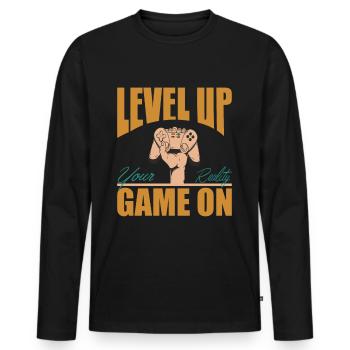 Level up your reality game on retro gamer quote - Men's Premium Organic Long Sleeve Shirt - black - Front - Nico (187cm)
