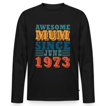 Maman Juin 1973 Millésime - T-shirt manches longues Premium bio Homme - noir - Devant - Nico (187cm)