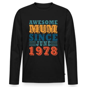 Mère Juin 1978 Naissance - T-shirt manches longues Premium bio Homme - noir - Devant - Nico (187cm)