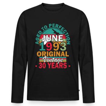 1993 Juin 1993 Jubilé Juin 1993 Juin - T-shirt manches longues Premium bio Homme - noir - Devant - Nico (187cm)
