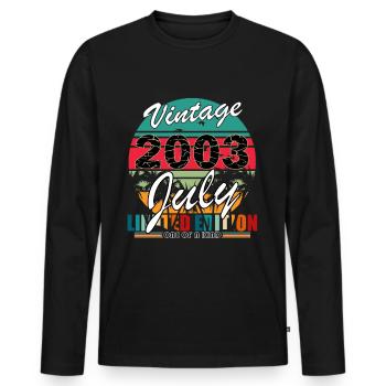 Juillet 2003 Juillet Cadeau d’anniversaire Juillet 2003 - T-shirt manches longues Premium bio Homme - noir - Devant - Nico (187cm)