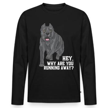 Why Are You Running Away - Men's Premium Organic Long Sleeve Shirt - black - Front - Nico (187cm)