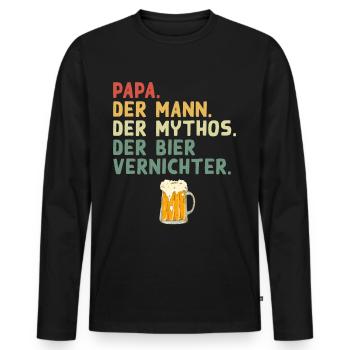 Papa Mann Mythos Bier Vernichter Lustiger Spruch - Männer Premium Bio Langarmshirt - Schwarz - Vorne - Nico (187cm)