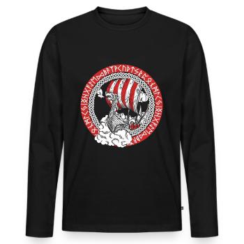 Wikinger Schiff Runen Segelschiff Boot Kapitän - Männer Premium Bio Langarmshirt - Schwarz - Vorne - Nico (187cm)
