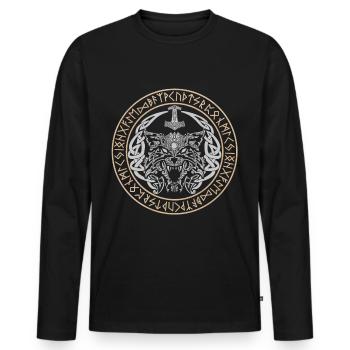 Fenris Wolf Vikings Nœuds celtiques Fenrir Runes - T-shirt manches longues Premium bio Homme - noir - Devant - Nico (187cm)
