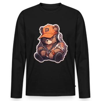 Bär Bären Hipster Bär Bären Braunbär - Männer Premium Bio Langarmshirt - Schwarz - Vorne - Nico (187cm)
