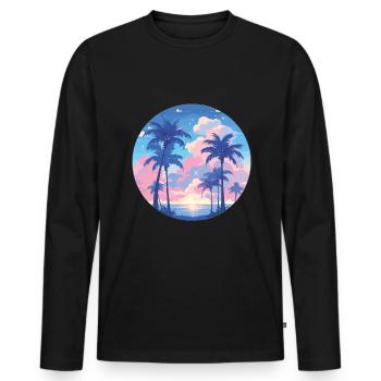 Palm trees Palm trees sunset palm trees beach - Men's Premium Organic Long Sleeve Shirt - black - Front - Nico (187cm)