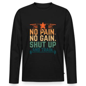 Pas de douleur - pas de gain! - Haltérophilie rétro - T-shirt manches longues Premium bio Homme - noir - Devant - Nico (187cm)
