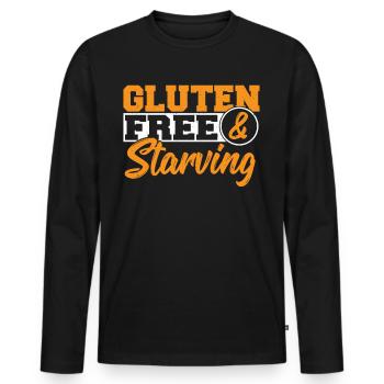 Sans gluten et affamé. Sans gluten - T-shirt manches longues Premium bio Homme - noir - Devant - Nico (187cm)