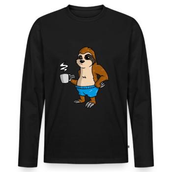 Coffee Sloth - Men's Premium Organic Long Sleeve Shirt - black - Front - Nico (187cm)