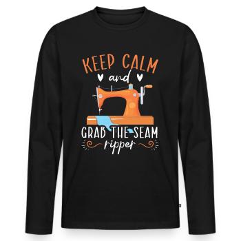 Stay calm and take the seam ripper Sewing - Men's Premium Organic Long Sleeve Shirt - black - Front - Nico (187cm)