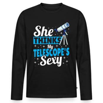 Sie denkt, mein Teleskop ist sexy Teleskop - Männer Premium Bio Langarmshirt - Schwarz - Vorne - Nico (187cm)