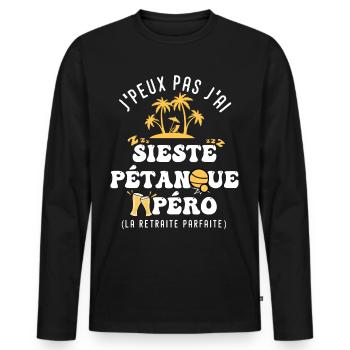 je peux pas j'ai sieste pétanque pour retraité - T-shirt manches longues Premium bio Homme - noir - Devant - Nico (187cm)
