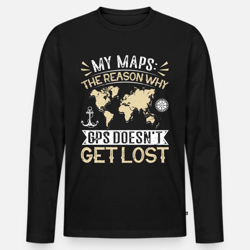 Cartographers - Männer Premium Bio Langarmshirt - Schwarz