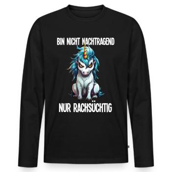 Nicht Nachtragend - Rachsüchtig Sarkasmus Einhorn - Männer Premium Bio Langarmshirt - Schwarz - Vorne - Nico (187cm)