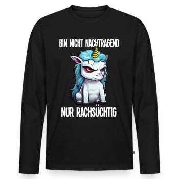 Einhorn Spruch Nicht Nachtragend Nur Rachsüchtig - Männer Premium Bio Langarmshirt - Schwarz - Vorne - Nico (187cm)