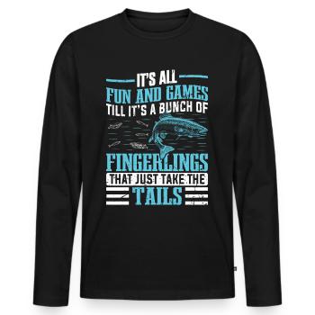 Funny Fishing Men Women - Männer Premium Bio Langarmshirt - Schwarz - Vorne - Nico (187cm)