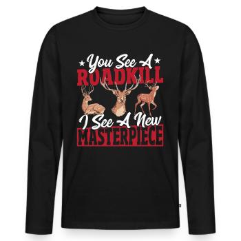 Du siehst einen überfahrenen Tierkörper, ich sehe - Männer Premium Bio Langarmshirt - Schwarz - Vorne - Nico (187cm)