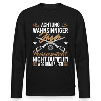 Wahnsinniger Jägerhochkonzentriert - Männer Premium Bio Langarmshirt - Schwarz - Vorne - Nico (187cm)