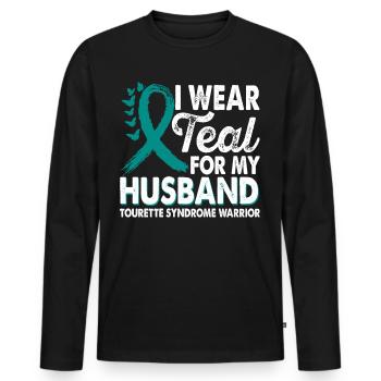 Wear teal for Enlightenment Month - Men's Premium Organic Long Sleeve Shirt - black - Front - Nico (187cm)