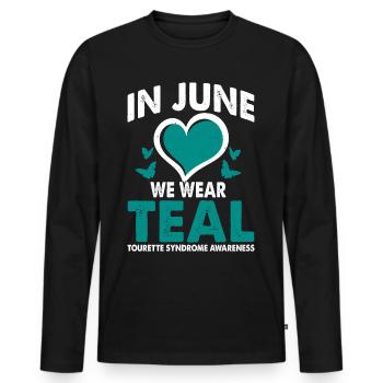 In June we wear the teal - Men's Premium Organic Long Sleeve Shirt - black - Front - Nico (187cm)