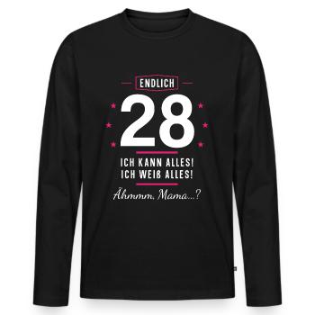 Endlich 28 Geburtstag Ich Kann Alles Ich Weiß - Männer Premium Bio Langarmshirt - Schwarz - Vorne - Nico (187cm)