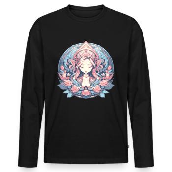 Méditation, pleine conscience, relaxation, tranquillité - T-shirt manches longues Premium bio Homme - noir - Devant - Nico (187cm)