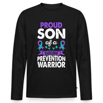 Fils du guerrier de la prévention du suicide - T-shirt manches longues Premium bio Homme - noir - Devant - Nico (187cm)