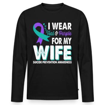 Wear teal & purple for awareness of the - Men's Premium Organic Long Sleeve Shirt - black - Front - Nico (187cm)