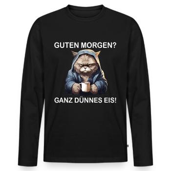 Kaffee Katze ganz dünnes Eis lustiges Geschenk - Männer Premium Bio Langarmshirt - Schwarz - Vorne - Nico (187cm)