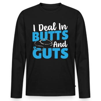 Je m’occupe des fesses et des intestins - T-shirt manches longues Premium bio Homme - noir - Devant - Nico (187cm)