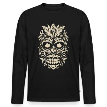 Tribal Tiki Maori Masque Polynésien Rétro Polynésien - T-shirt manches longues Premium bio Homme - noir - Devant - Nico (187cm)