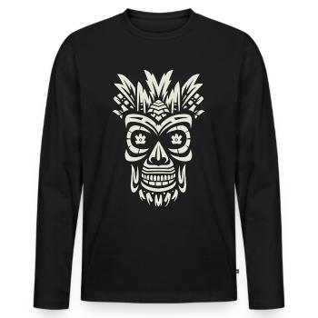 Tribal Tiki Maori Masque Polynésien Rétro Polynésien - T-shirt manches longues Premium bio Homme - noir - Devant - Nico (187cm)