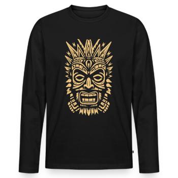 Tribal Tiki Maori Masque Polynésien Rétro Polynésien - T-shirt manches longues Premium bio Homme - noir - Devant - Nico (187cm)
