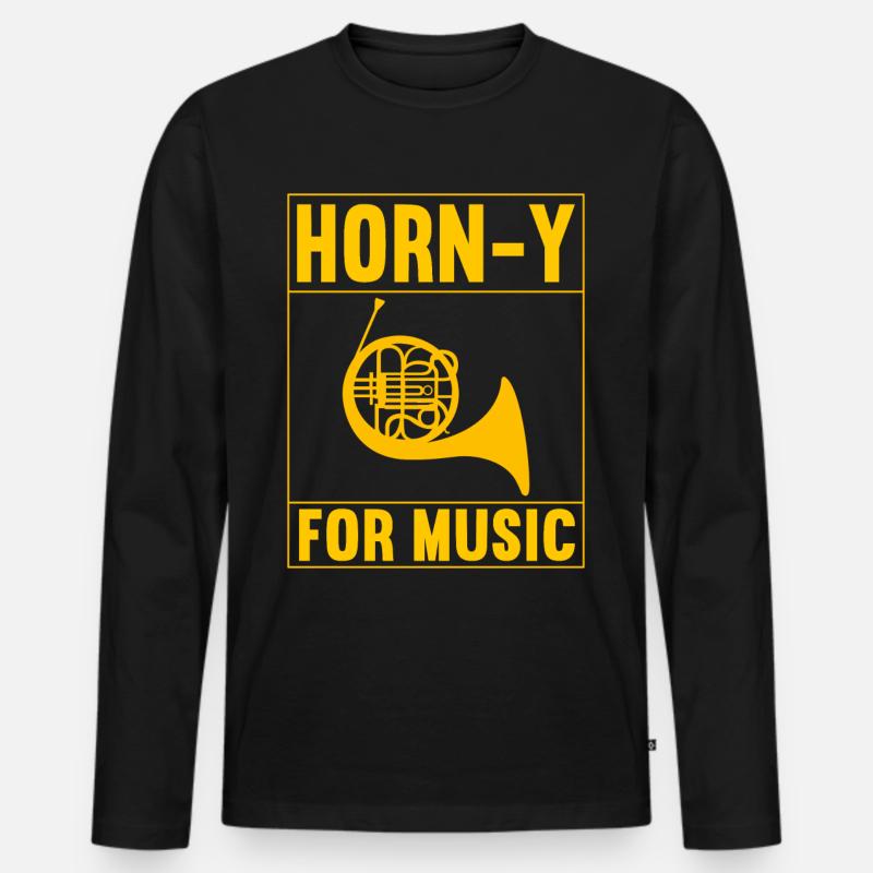 Horn Blechblasinstrument - Männer Premium Bio Langarmshirt - Schwarz