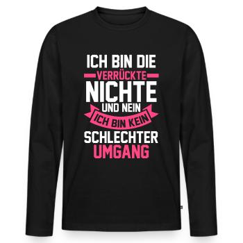 Nichte - Männer Premium Bio Langarmshirt - Schwarz - Vorne - Nico (187cm)